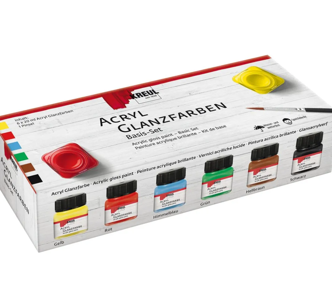 Kreul Kreative Bastelfarbe>KREUL Acryl Glanzfarben Basis-Set, 6 x 20 ml
