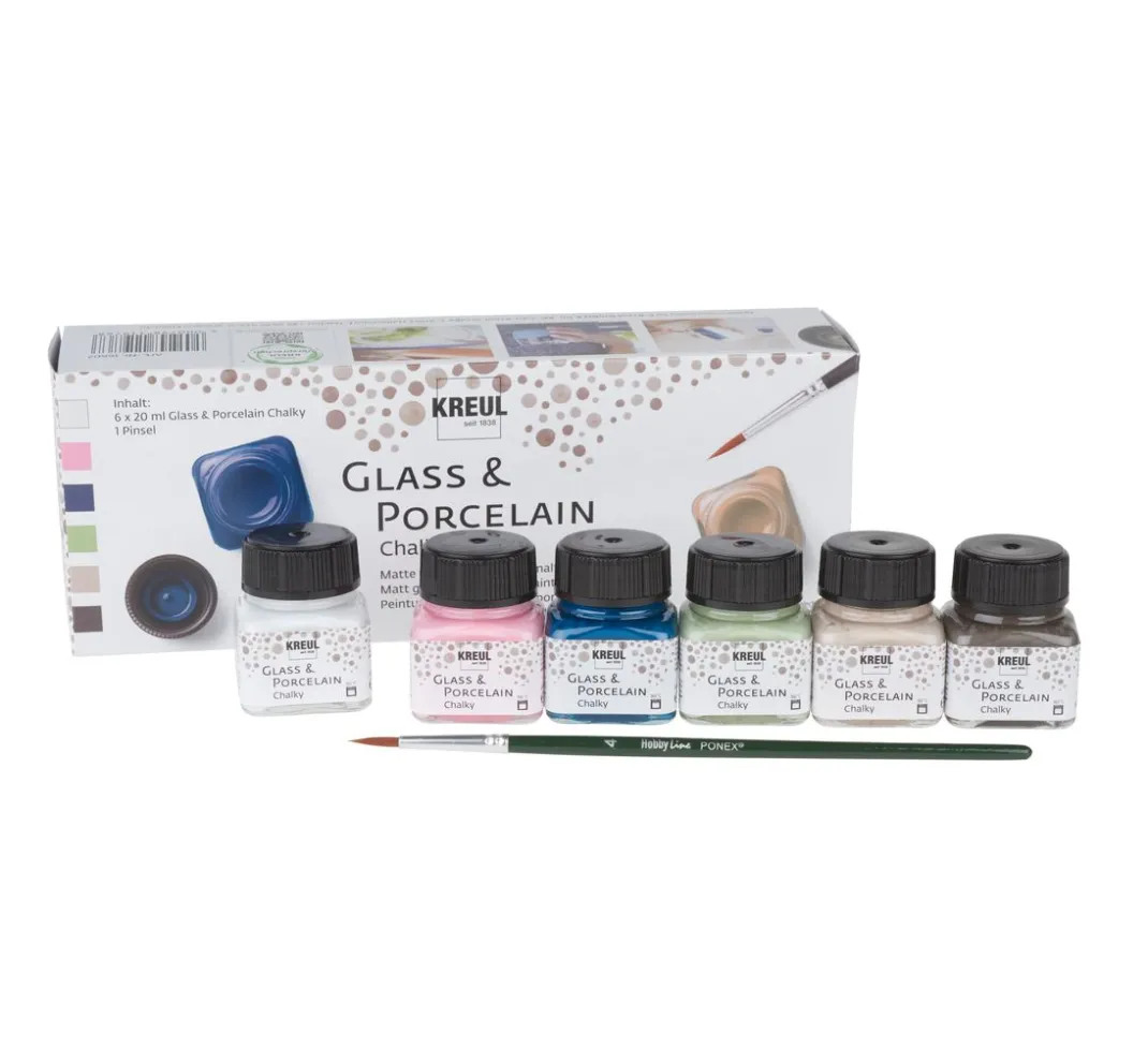 Kreul Kreative Kreidefarbe|Glas- & Porzellanmalfarbe>KREUL Glass & Porcelain "Chalky-Set", 6 x 20 ml