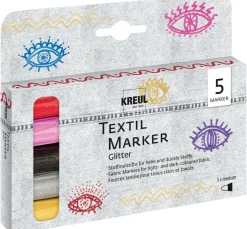 Kreul Textilfarbe|Farbsets>Textil Marker medium "Glitter", 5er-Set