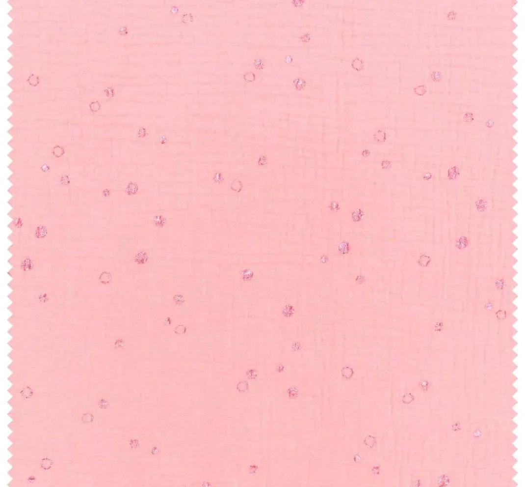 Rico Design Musselin Stoff|Stoff Meterware>Krinkel-Musselin Baumwoll-Stoff mit Metallic-Effekt "Wild Dots-Lachsrosa"