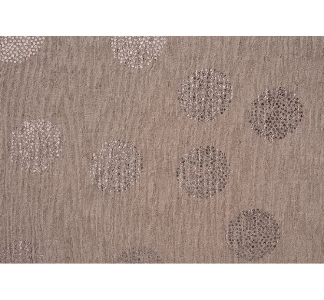 Rico Design Musselin Stoff|Stoff Meterware>Krinkel-Musselin Baumwoll-Stoff mit Metallic-Effekt "Sakura Blossom Taupe"