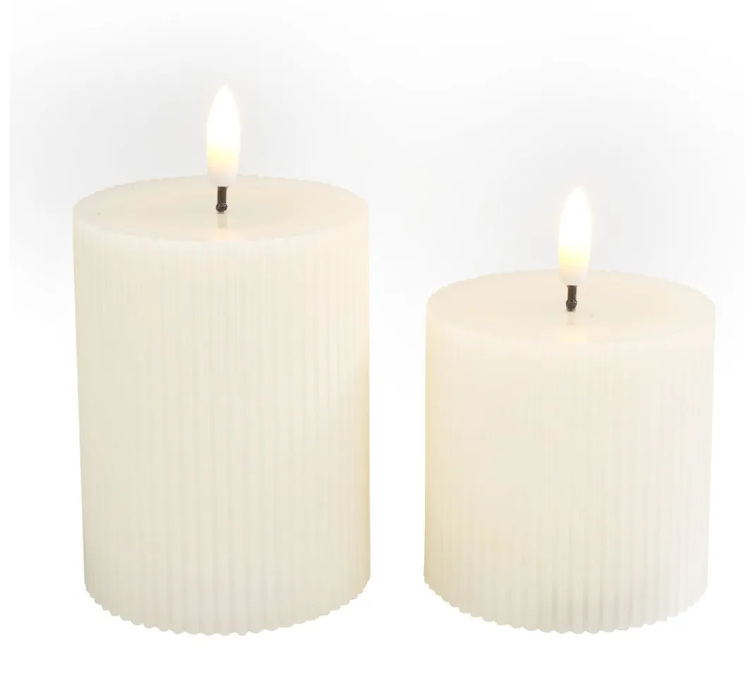 ohne Marke Led-Kerzen & Led-Teelichte|Kerzen Gestalten>LED-Echtwachskerze "Gerillt", 2er Set, mit Timer 6/18 Std.