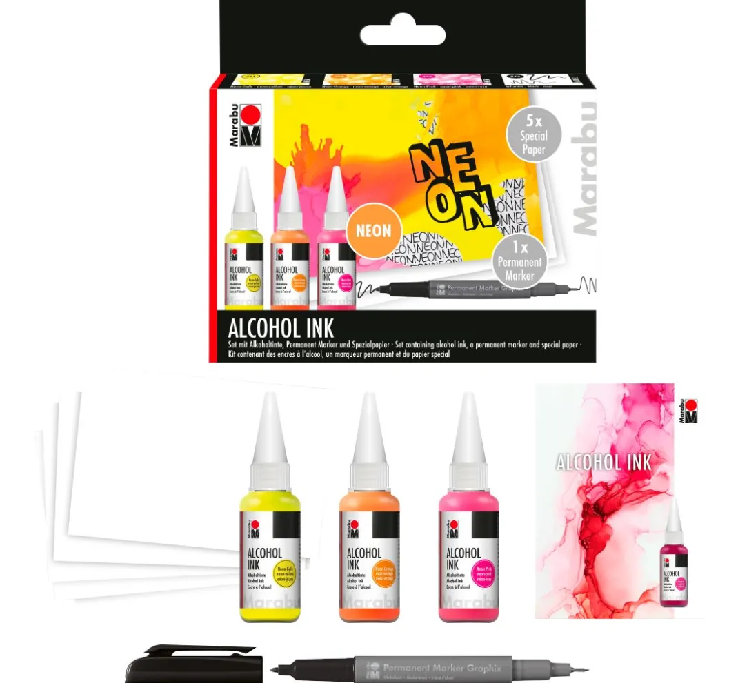 Marabu Glas- & Porzellanmalfarbe|Farbsets>Alcohol Ink-Set "Neon"