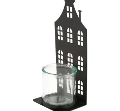 ohne Marke Kerzenhalter>Metall-Windlicht "Hausfront" mit Glas