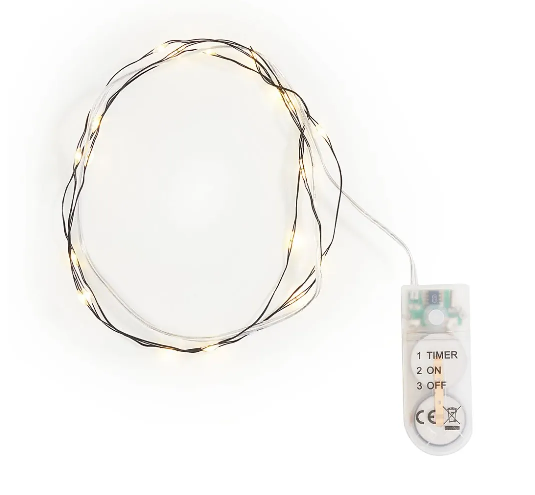 ohne Marke Lichterketten>Micro LED Lichterkette, mit Timer, schwarzer Draht, 20 LEDs