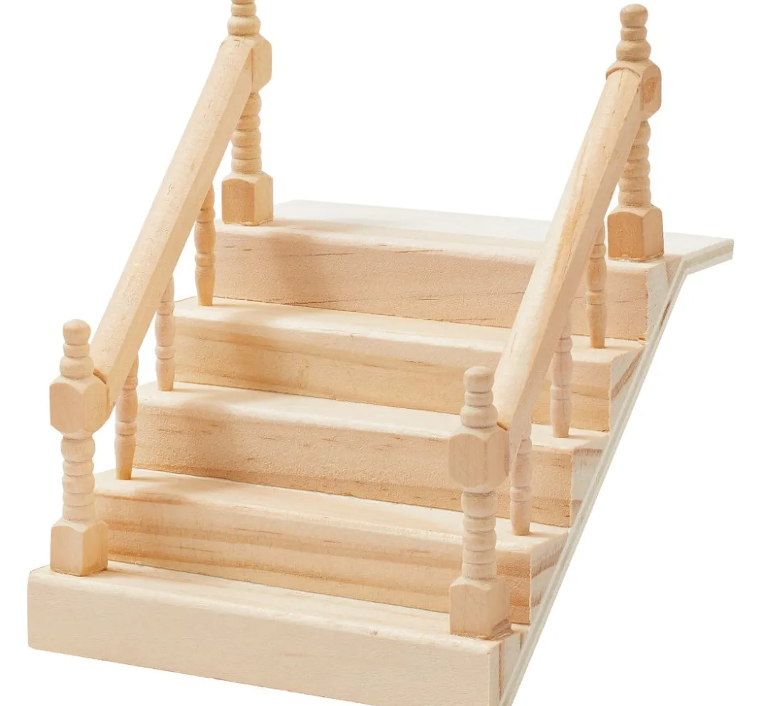 HobbyFun Miniaturen|Holz, Mdf & Pappmaché>Miniatur Treppe mit Handlauf