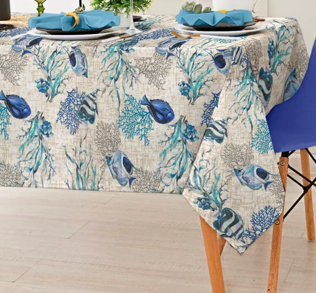 VBS Marktplatz Stoff Meterware|Dekostoff>Motiv-Stoff Leinenoptik "Azzurro"