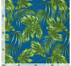 VBS Marktplatz Stoff Meterware|Baumwollstoff>Motiv-Stoff Leinenoptik "Blue Monstera Jungle"