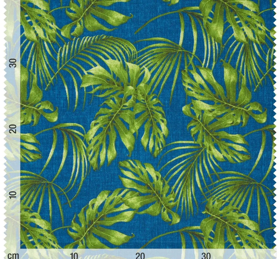 VBS Marktplatz Stoff Meterware|Baumwollstoff>Motiv-Stoff Leinenoptik "Blue Monstera Jungle"