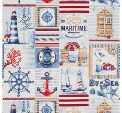 VBS Marktplatz Dekostoff|Stoff Meterware>Motiv-Stoff Leinenoptik "By the Sea"