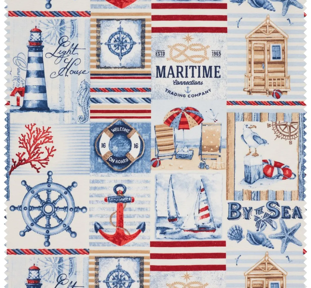 VBS Marktplatz Dekostoff|Stoff Meterware>Motiv-Stoff Leinenoptik "By the Sea"