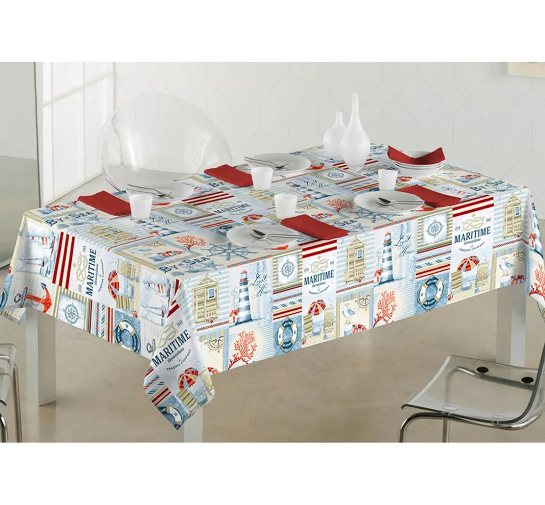 VBS Marktplatz Dekostoff|Stoff Meterware>Motiv-Stoff Leinenoptik "By the Sea"