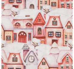 VBS Marktplatz Stoff Meterware|Weihnachtsstoffe>Motiv-Stoff Leinenoptik "Häuser im Schnee"