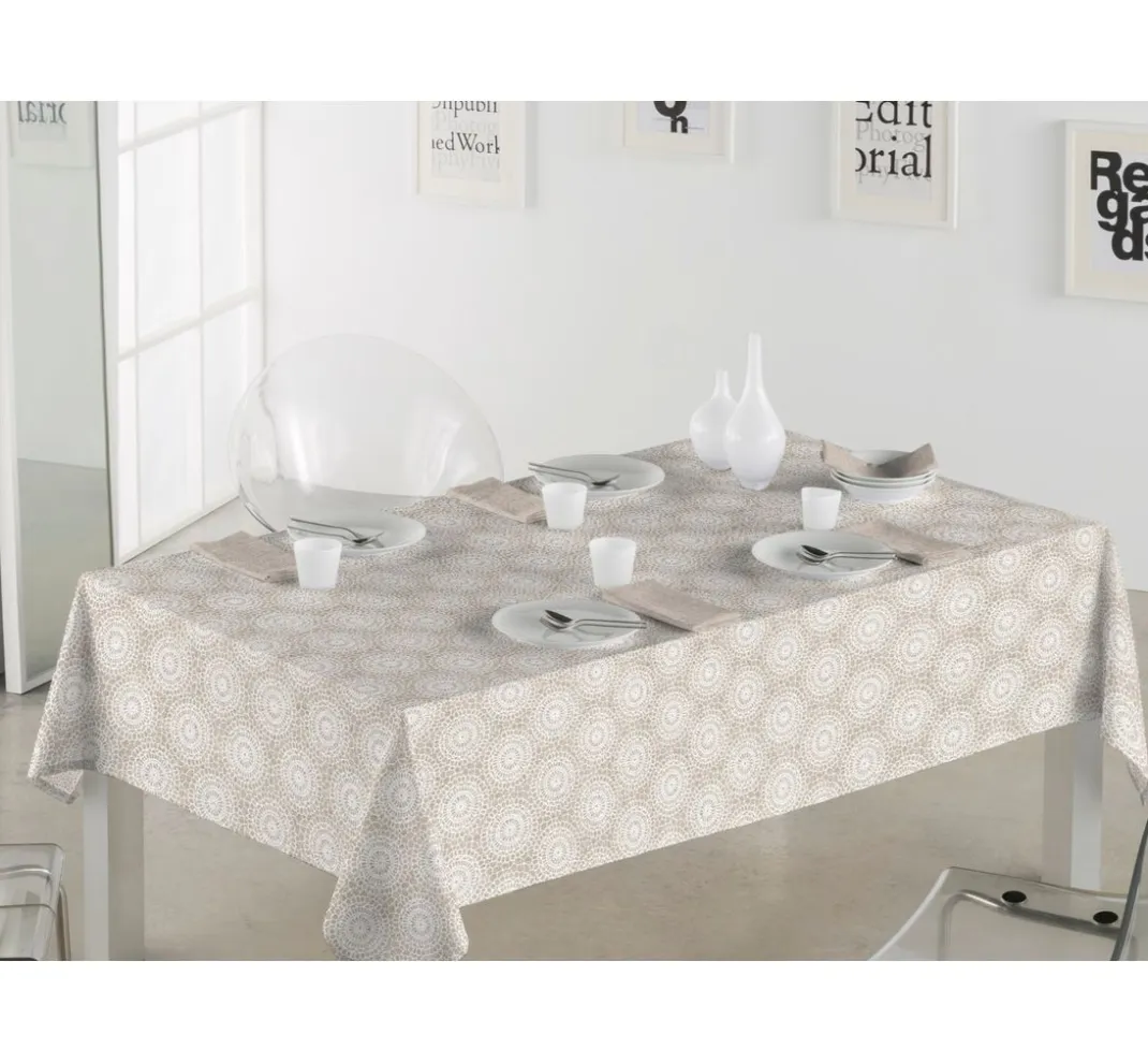 VBS Marktplatz Dekostoff|Stoff Meterware>Motiv-Stoff Leinenoptik "Mandala Kreise Spitze"