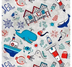 Kinder VBS Marktplatz Stoff Meterware|Dekostoff>Motiv-Stoff Leinenoptik "Maritim"