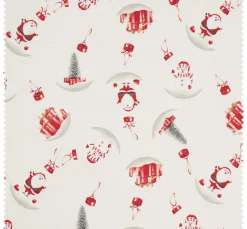 VBS Marktplatz Stoff Meterware|Weihnachtsstoffe>Motiv-Stoff Leinenoptik mit Golddruck "Snowman and Santa"