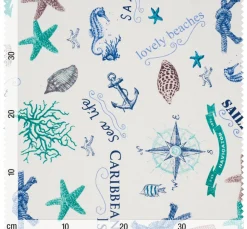 VBS Marktplatz Stoff Meterware|Dekostoff>Motiv-Stoff Leinenoptik "Sealife"