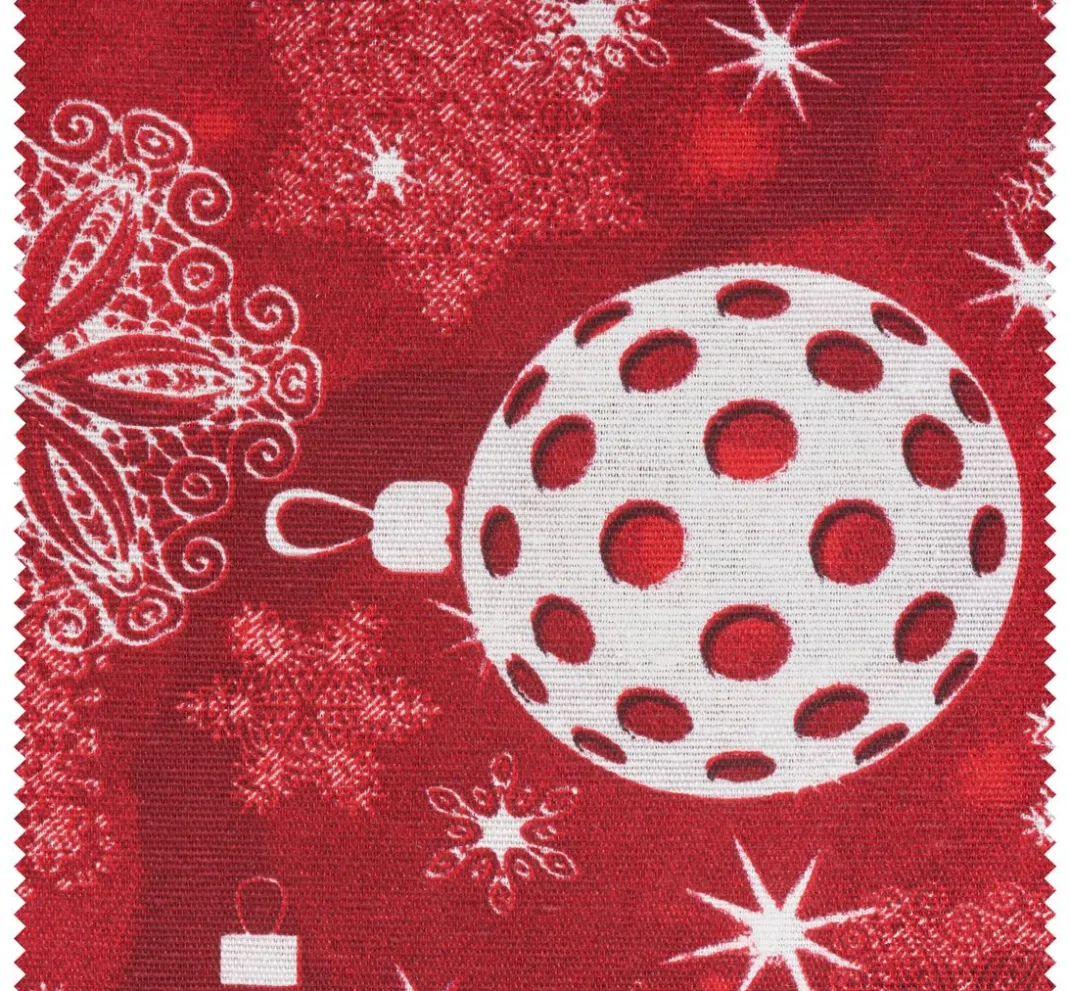 VBS Marktplatz Stoff Meterware|Weihnachtsstoffe>Motiv-Stoff Leinenoptik "Weihnachtskugeln-Rot"