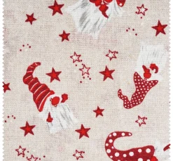 VBS Marktplatz Stoff Meterware|Weihnachtsstoffe>Motiv-Stoff Leinenoptik "Wichtel und Sterne"