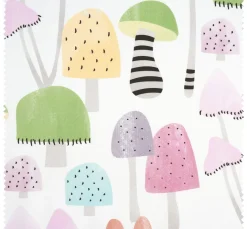 VBS Marktplatz Stoff Meterware>Motiv-Stoff Satinoptik "Bunte Pilze"