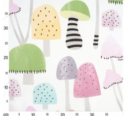 VBS Marktplatz Stoff Meterware>Motiv-Stoff Satinoptik "Bunte Pilze"