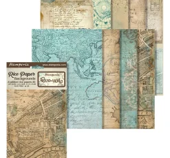 Stamperia Decoupage|Seidenpapier & Strohseide>Motiv-Strohseide Backgrounds "Around the World", 8er-Set