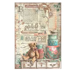 Stamperia Decoupage|Seidenpapier & Strohseide>Motiv-Strohseide "Brocante Antiques - Teddy"