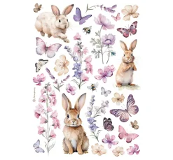 Stamperia Decoupage|Seidenpapier & Strohseide>Motiv-Strohseide "Hasen und Schmetterlinge"
