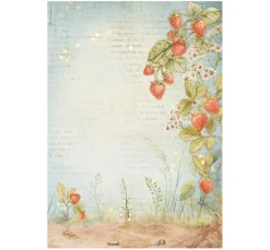 Stamperia Decoupage|Seidenpapier & Strohseide>Motiv-Strohseide "Hidden Grove - Strawberries"
