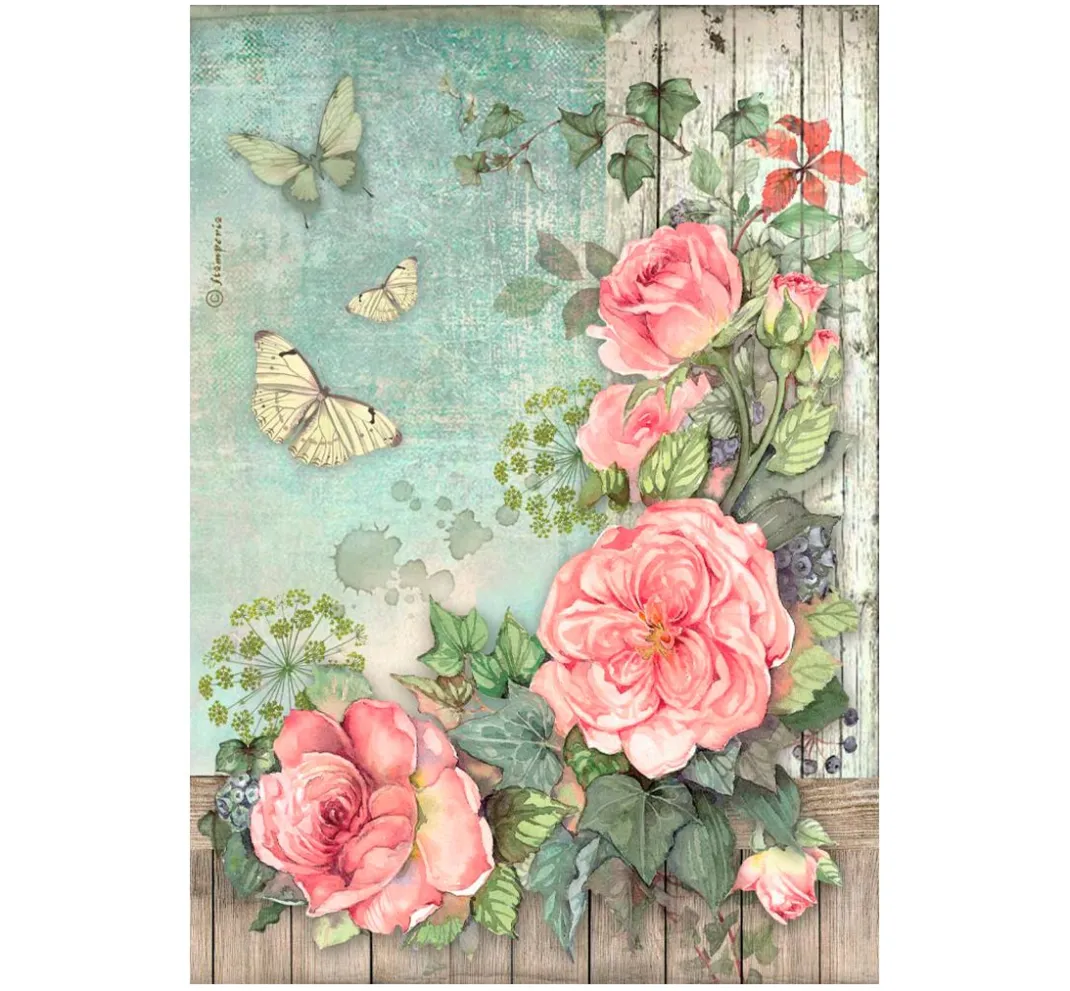 Stamperia Decoupage|Seidenpapier & Strohseide>Motiv-Strohseide "House of Roses - Flower Corner"