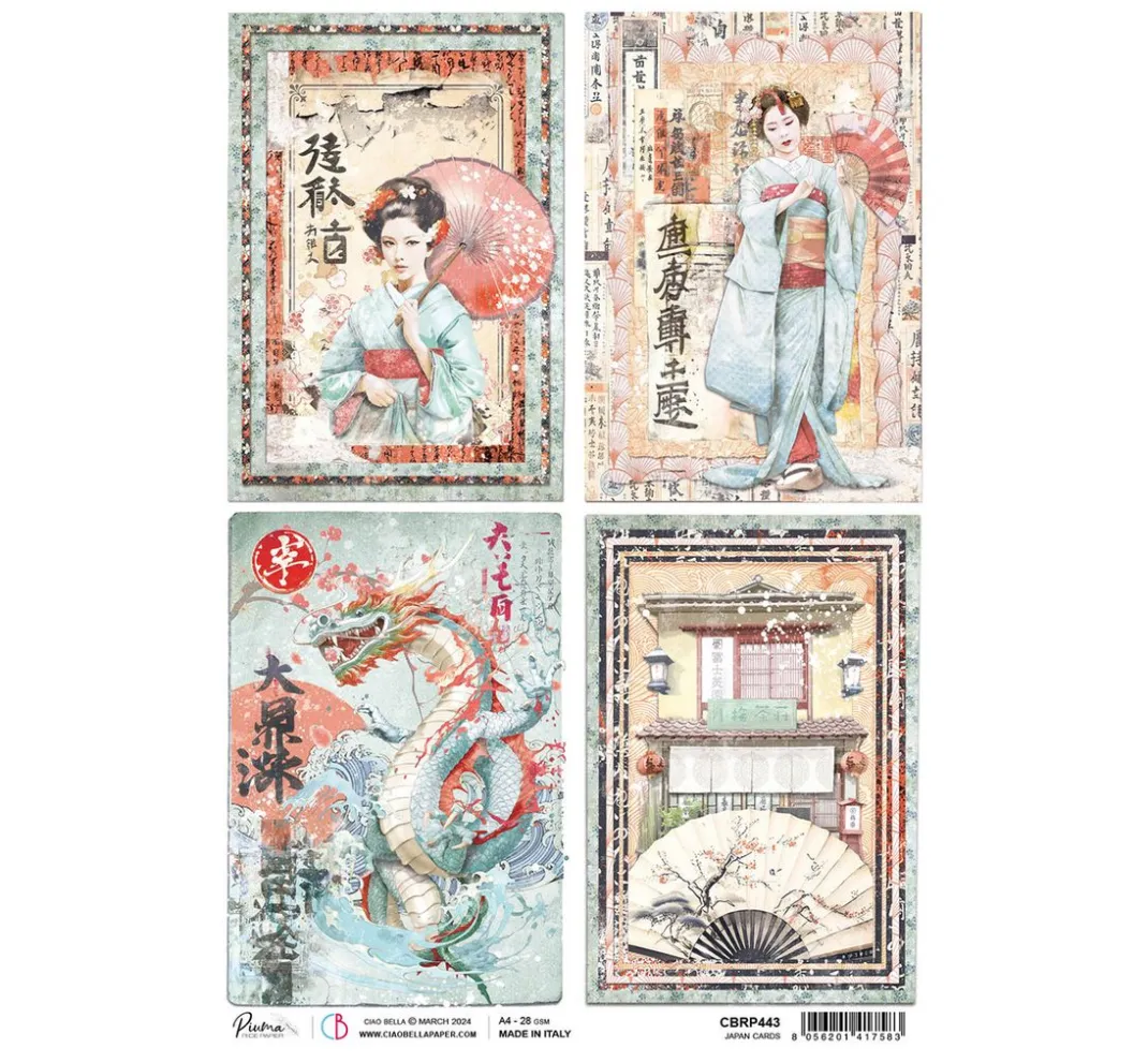 Ciao Bella Decoupage|Seidenpapier & Strohseide>Motiv-Strohseide "Land of the Rising Sun - Japanische Karten"
