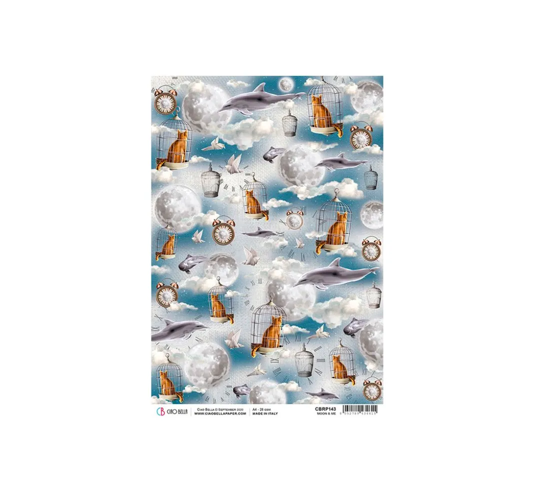 Ciao Bella Decoupage|Seidenpapier & Strohseide>Motiv-Strohseide Moon & Me "In den Wolken"