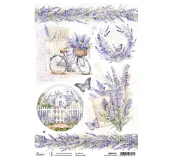 Ciao Bella Decoupage|Seidenpapier & Strohseide>Motiv-Strohseide "Morning in Provence - Lavendel am Gartenzaun"