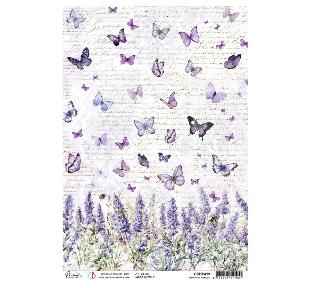 Ciao Bella Decoupage|Seidenpapier & Strohseide>Motiv-Strohseide "Morning Provence - Lavendel und Schmetterlinge"
