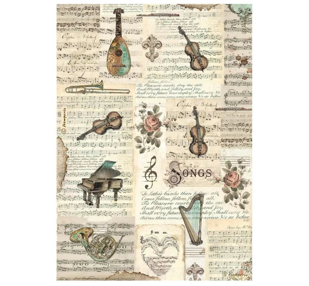 Stamperia Seidenpapier & Strohseide>Motiv-Strohseide "Music - Instruments"