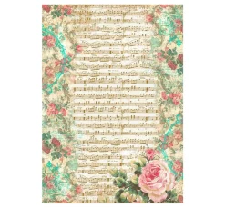 Stamperia Decoupage|Seidenpapier & Strohseide>Motiv-Strohseide "Precious - Rose and Music"