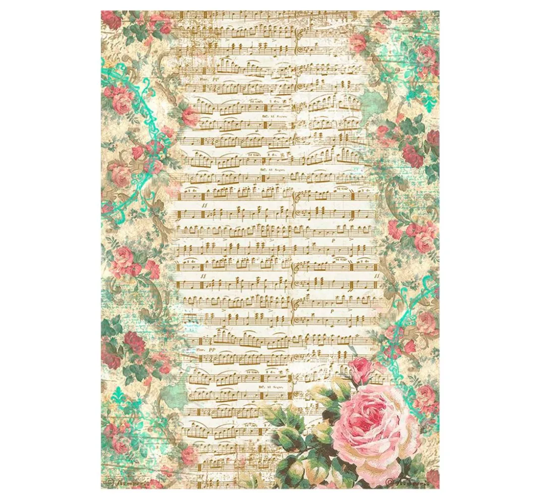 Stamperia Decoupage|Seidenpapier & Strohseide>Motiv-Strohseide "Precious - Rose and Music"