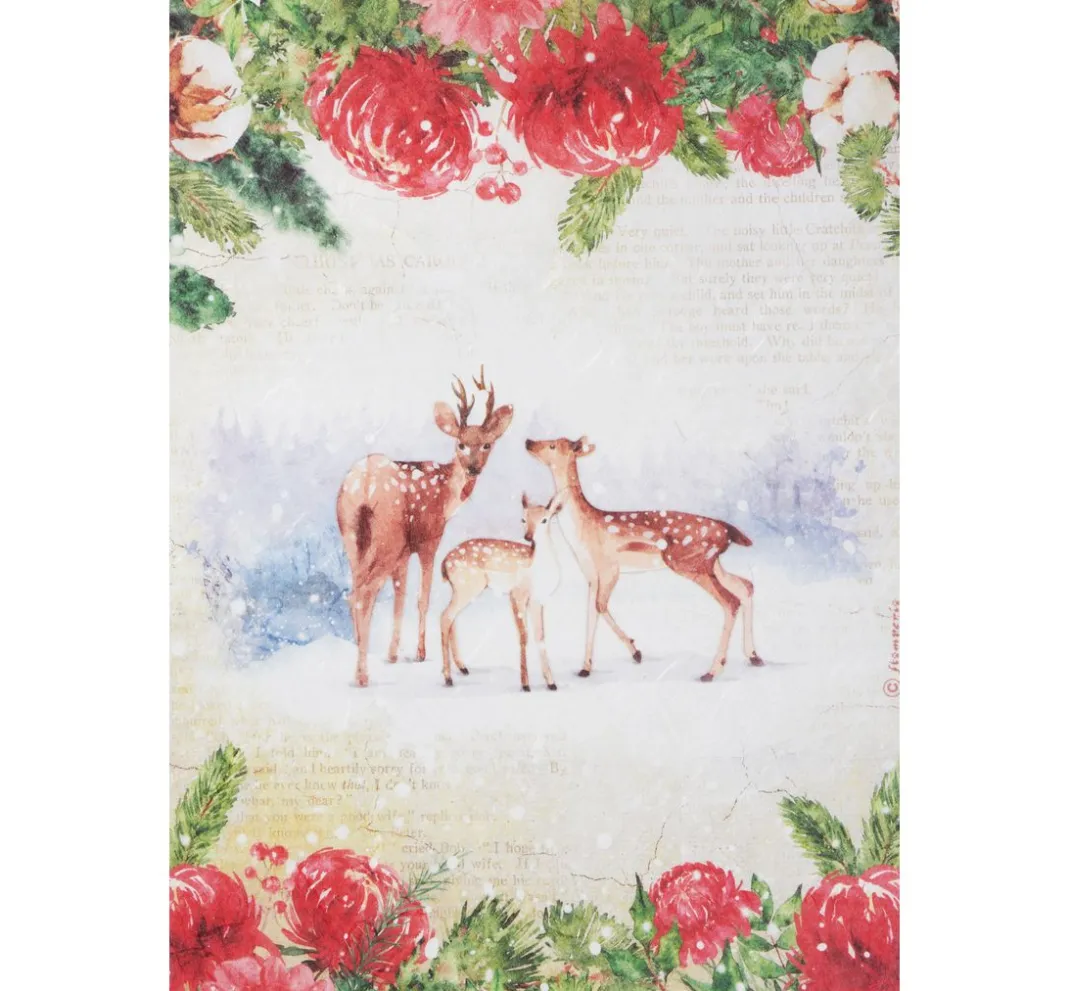 Stamperia Decoupage|Seidenpapier & Strohseide>Motiv-Strohseide "Rehe am Waldesrand"