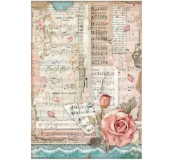 Stamperia Decoupage|Seidenpapier & Strohseide>Motiv-Strohseide "Rosen und Musik"