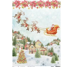 Ciao Bella Decoupage|Seidenpapier & Strohseide>Motiv-Strohseide "Santas Schlittenfahrt"