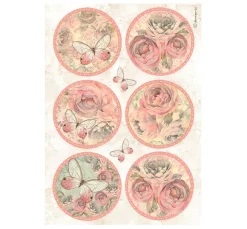 Stamperia Decoupage|Seidenpapier & Strohseide>Motiv-Strohseide "Shabby Rose - Motivkreise"
