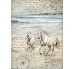 Stamperia Decoupage|Seidenpapier & Strohseide>Motiv-Strohseide "Silent Sea - Pferde"