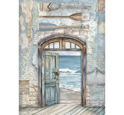 Stamperia Decoupage|Seidenpapier & Strohseide>Motiv-Strohseide "Silent Sea - Tür zum Meer"