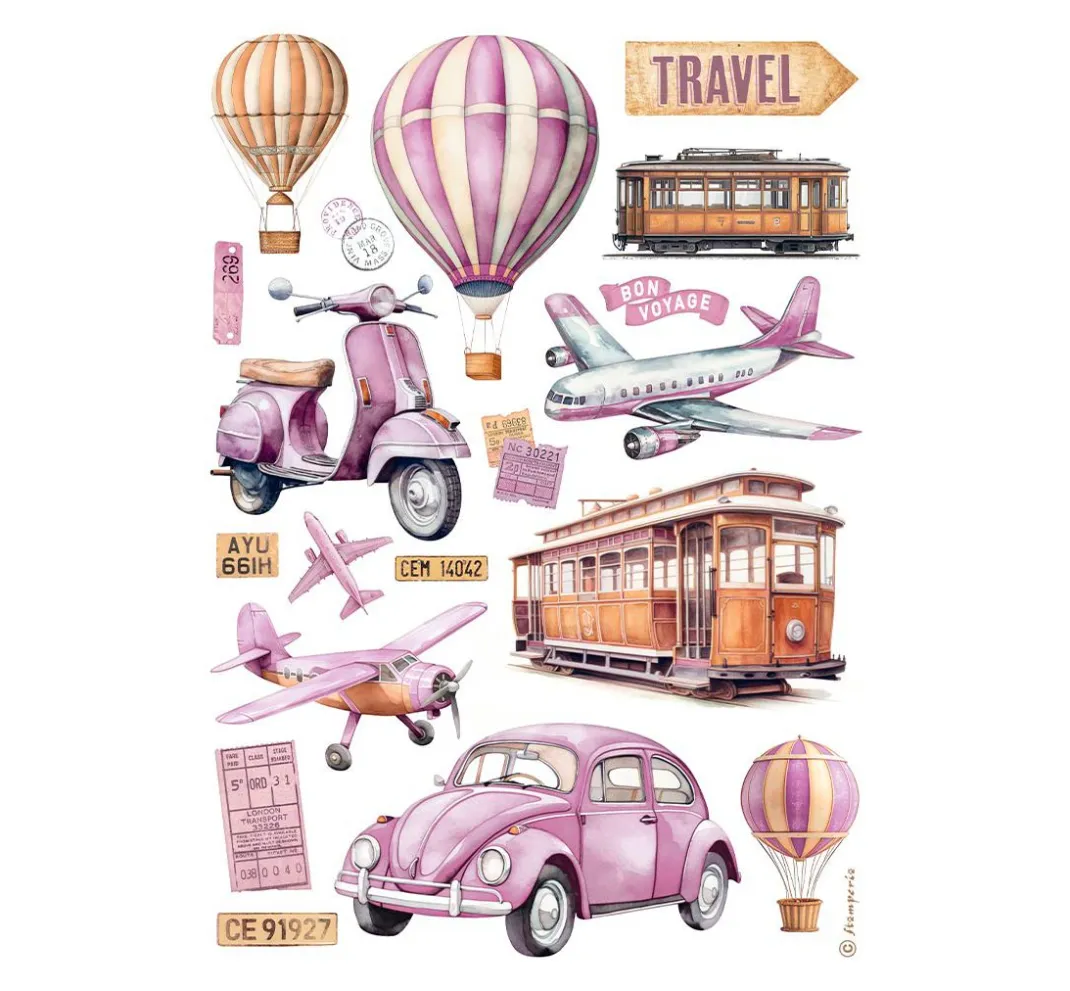 Stamperia Decoupage|Seidenpapier & Strohseide>Motiv-Strohseide "Travel"