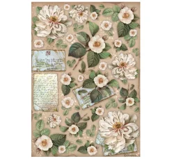 Stamperia Decoupage|Seidenpapier & Strohseide>Motiv-Strohseide "Vintage Library Flowers"