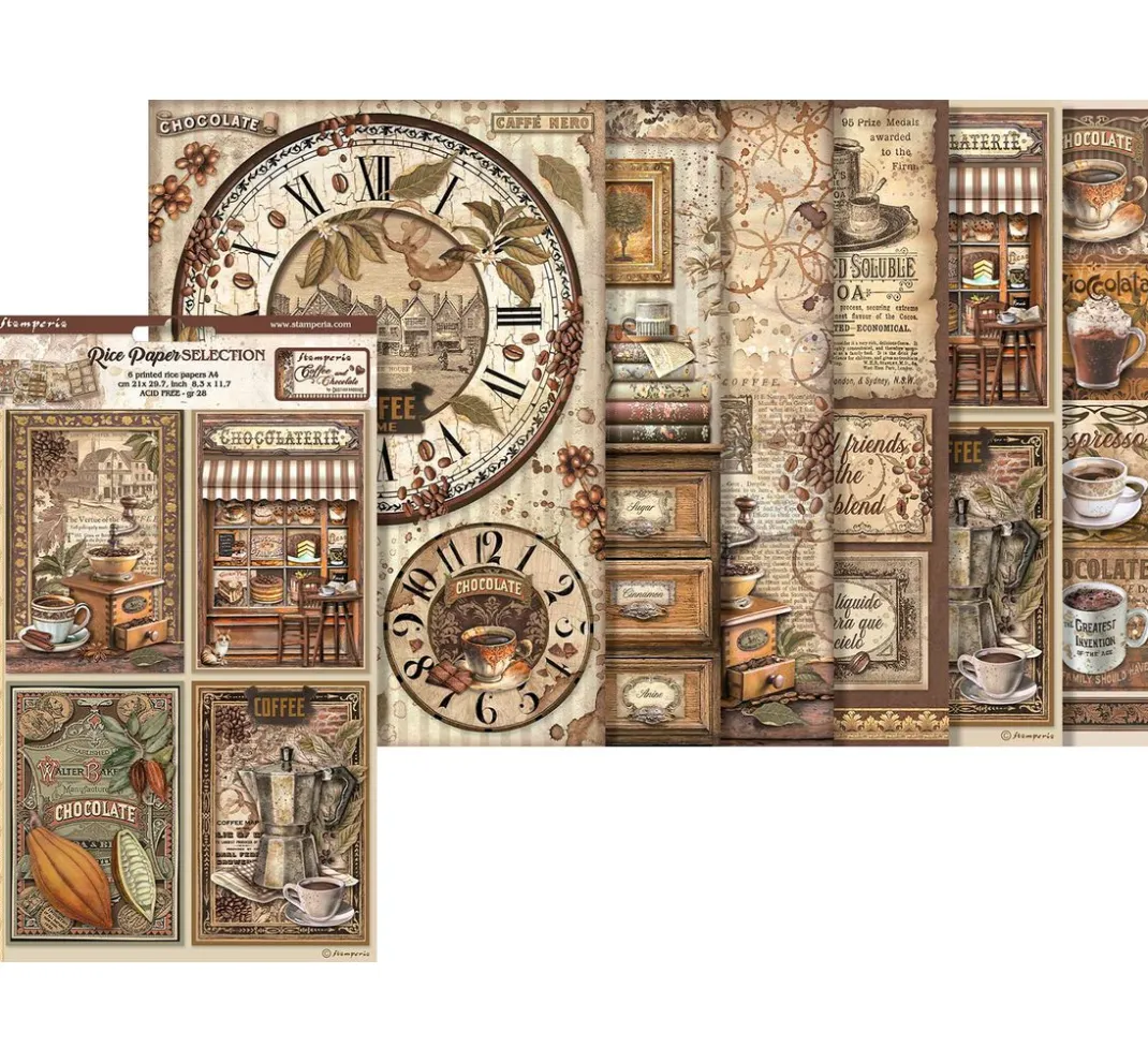 Stamperia Decoupage|Seidenpapier & Strohseide>Motiv-Strohseiden Sortiment "Coffee and Chocolate"