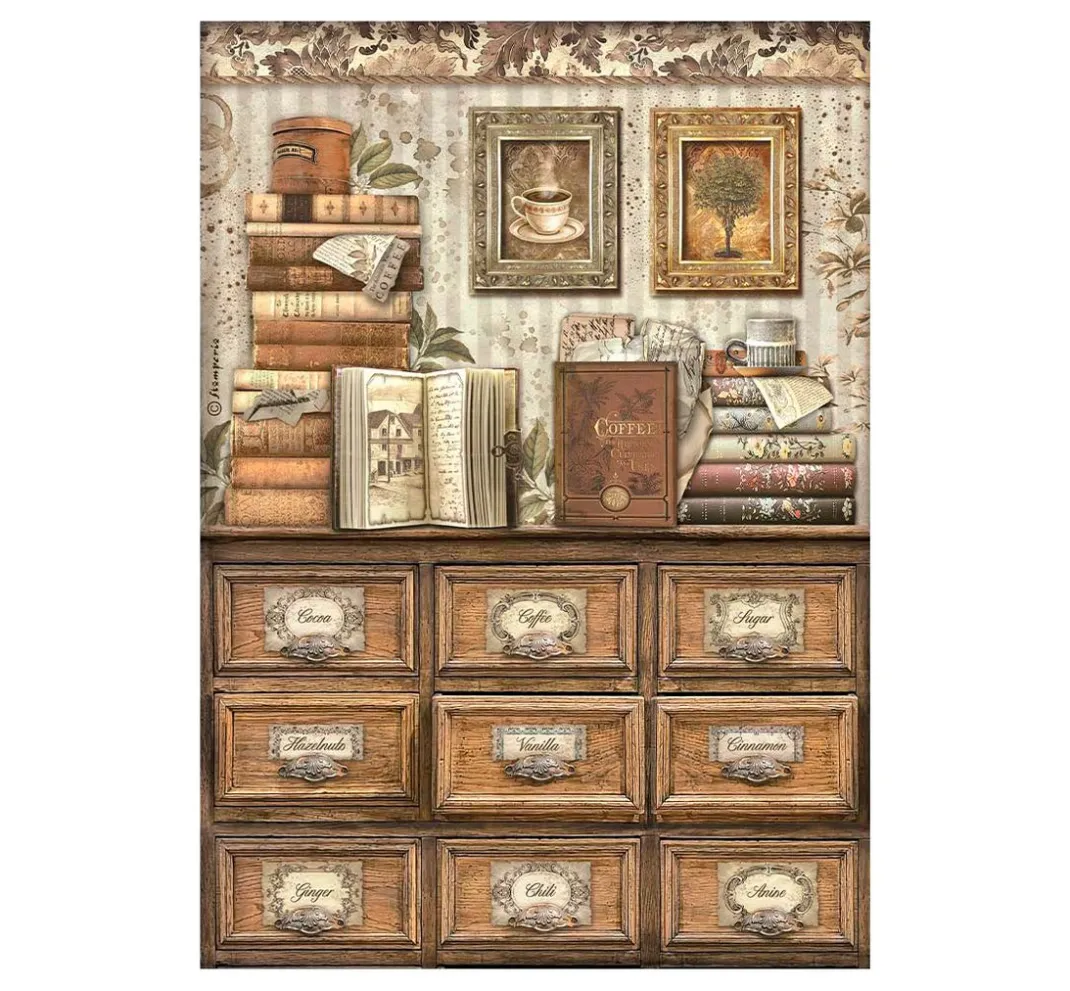 Stamperia Decoupage|Seidenpapier & Strohseide>Motiv-Strohseiden Sortiment "Coffee and Chocolate"