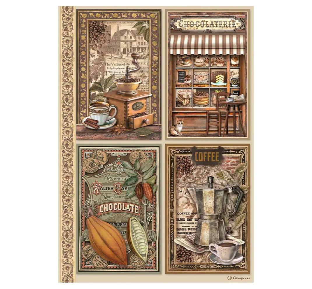 Stamperia Decoupage|Seidenpapier & Strohseide>Motiv-Strohseiden Sortiment "Coffee and Chocolate"
