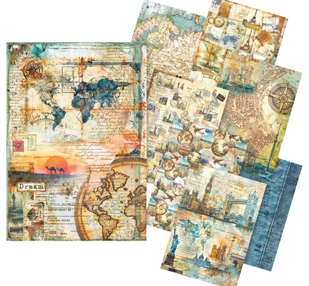 Ciao Bella Decoupage|Seidenpapier & Strohseide>Motiv-Strohseiden Sortiment "Wanderlust"