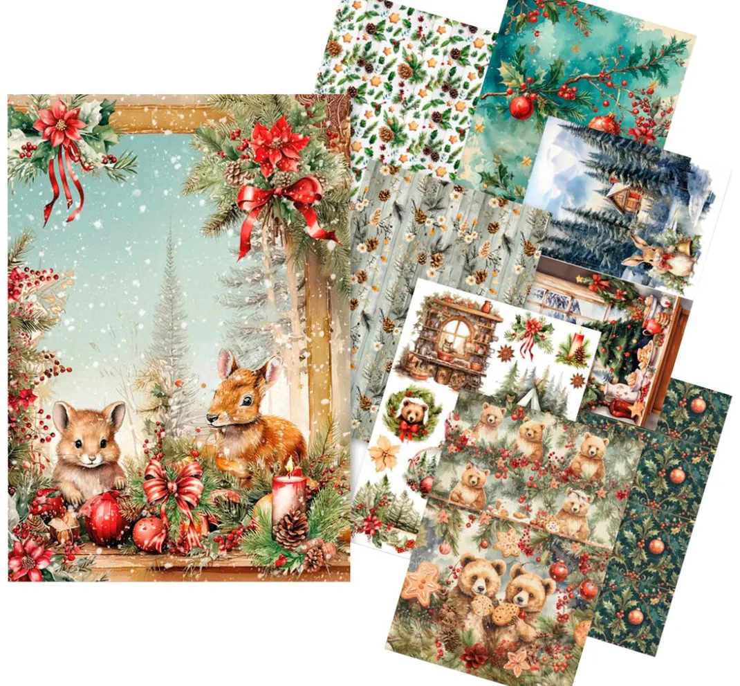 Ciao Bella Seidenpapier & Strohseide|Decoupage>Motiv-Strohseiden Sortiment "Cosy Christmas", 8er-Set